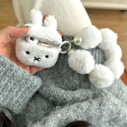 Warm Winter Plush White Rabbit Headphone case for Airpods 2 3 4 pro/pro2 - covers4phones