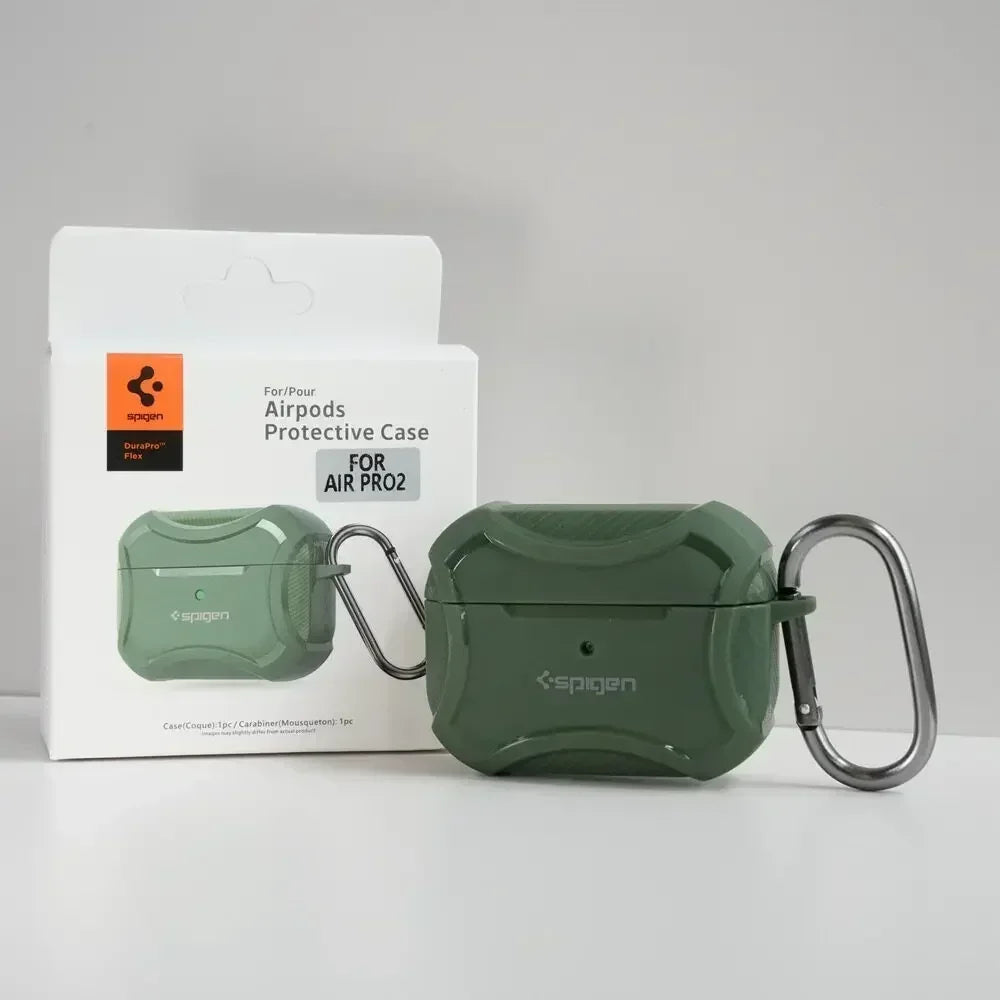 Carbon Fiber Texture Armor Rugged Earphone TPU Case For Spigen Airpods Pro 2/Pro/Airpods 3 Full Protective Case with Metal Hook - covers4phones