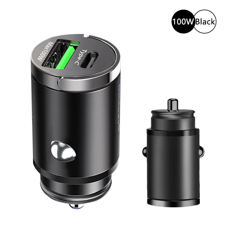 100W Mini Car Charger Lighter Fast Charging for iPhone QC3.0 Mini PD USB Type C Car Phone Charger for Xiaomi Samsung Huawei - covers4phones