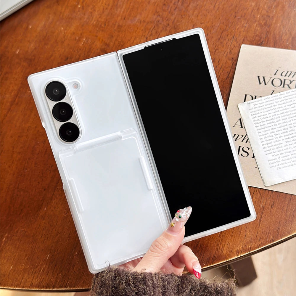 Flip Slot Card Wallet Clip Stand Phone Case For Samsung Galaxy Z Fold 7 6 5G Fold6 ZFold6 zfold6 Solid Color PC Protective Cover