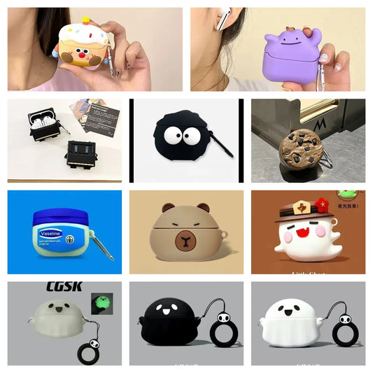 3D Cute cartoon Cases For Apple 2024 New Air Pods 4 AirPods4 Case Design Cover With Carabiner Protection Headphone Accessories - covers4phones