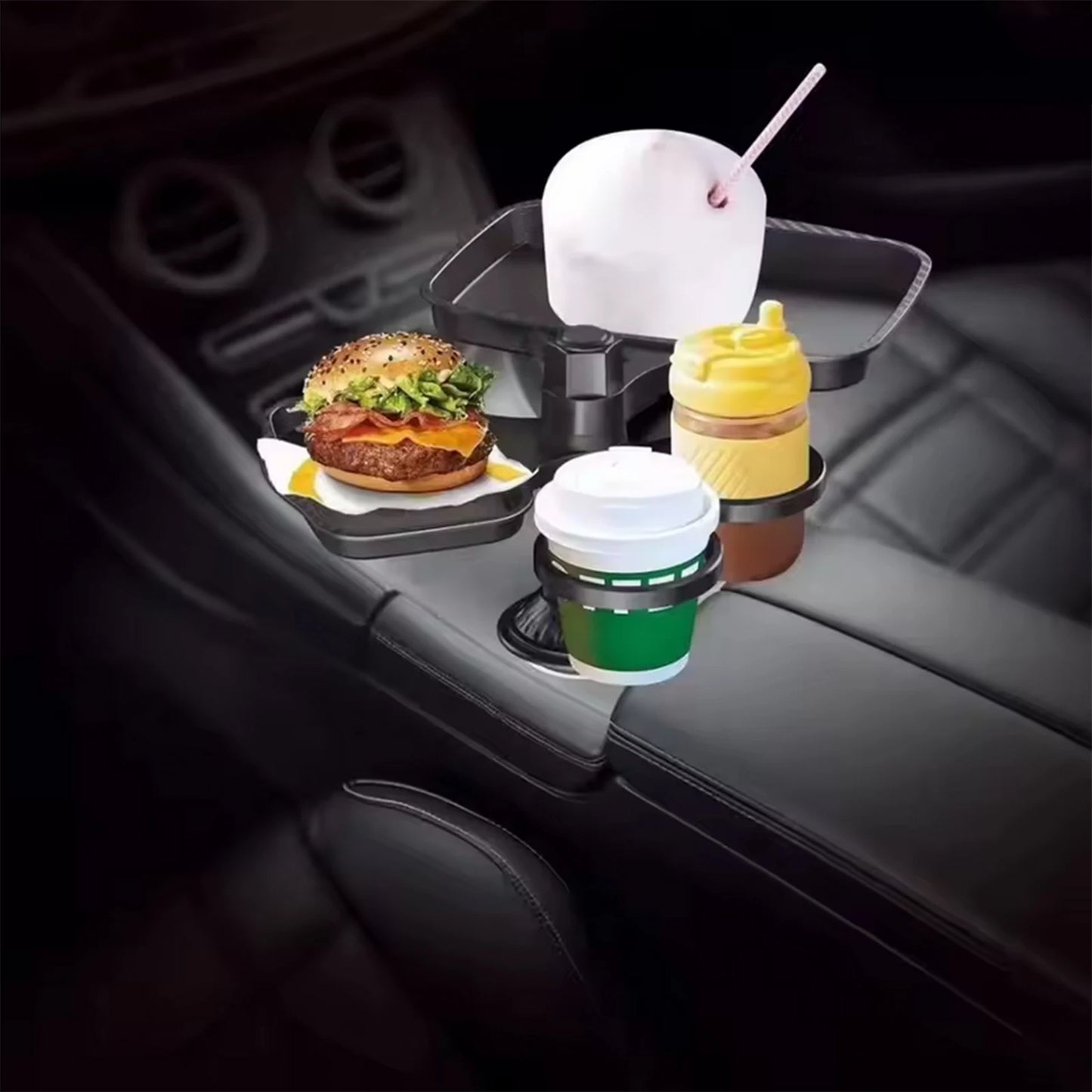 Universal Car Cup Holder Expander Tray 360-Degree Rotation Anti-Shake Food Tray Drink Holder Eating Tray Table for Car Interior