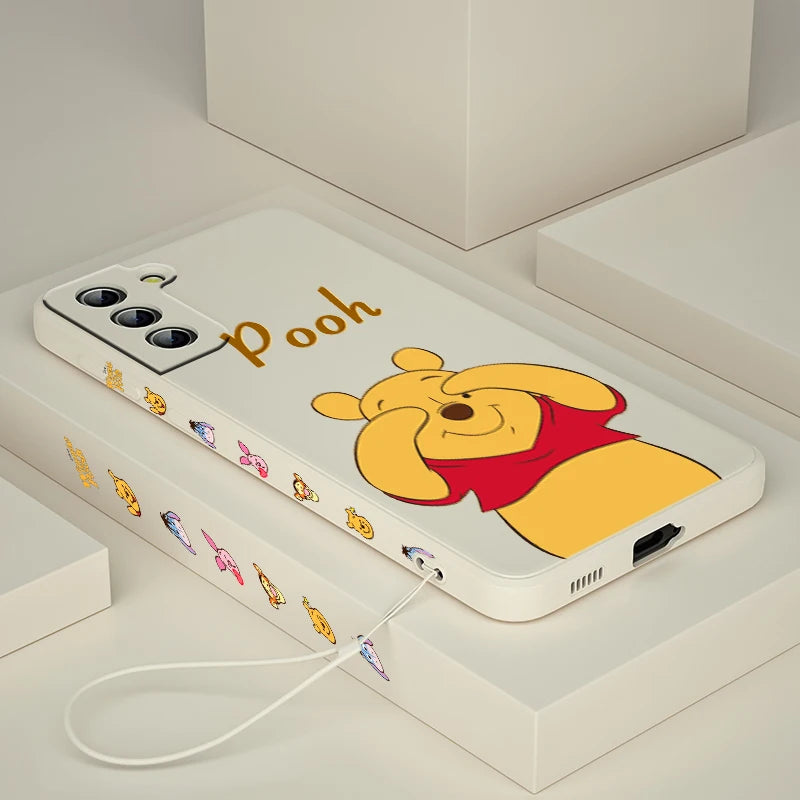 Winnie The Pooh For Samsung Galaxy S23 S22 S21 S20 S10 Note 20 10 Ultra Plus Pro FE Lite Liquid Left Rope Phone Case Coque Capa - covers4phones