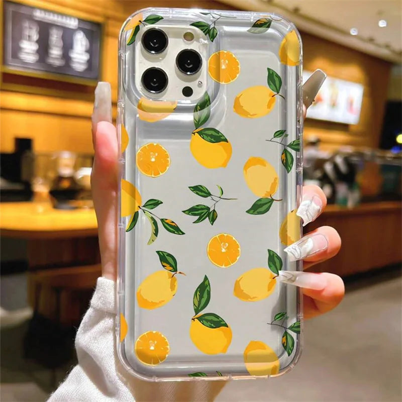 Summer Fresh Fruit Lemon Print TPU Phone Case for IPhone 16 15 14 13 12 11 Pro Max XS XR X 7 8 Plus Air Cushion Shockproof Cover