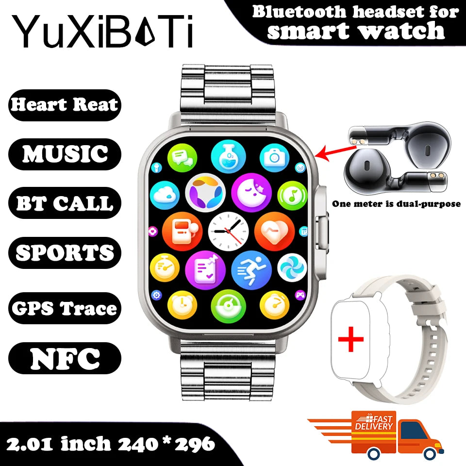 2024 Smart Watch 2 in 1 With Earphone Smartwatch Bluetooth Call Men Watch GPS Track Heart Rate Monitor Play Music SmartWatch - covers4phones