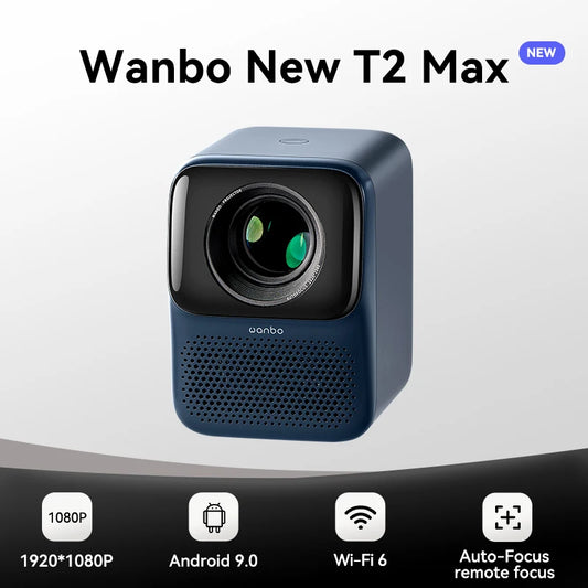 WANBO NEW T2 Max Projector 1080p Full Hd Android 9.0 Mini Wifi Auto Focus 450Ansi Portable Projector HIFI Sound Home Outdoor - covers4phones