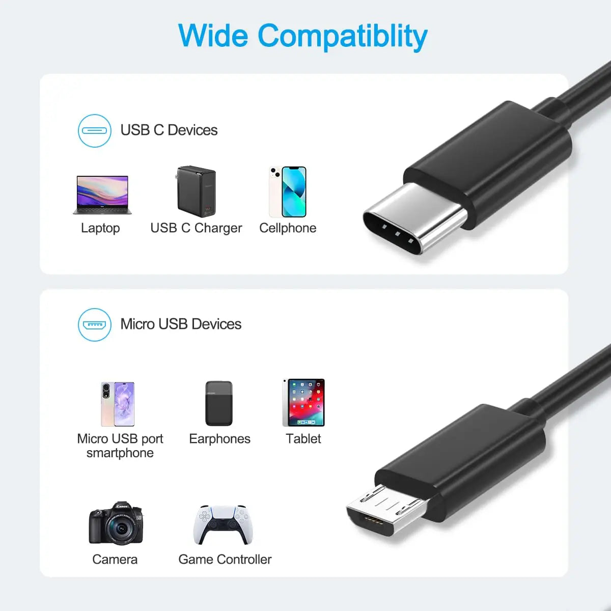 NNBILI USB C to Micro USB Cable For Samsung Redmi LG Moto Xbox-One PS4 ControllerFire TabletsTV Stick USBC Adapter Charging Cord - covers4phones