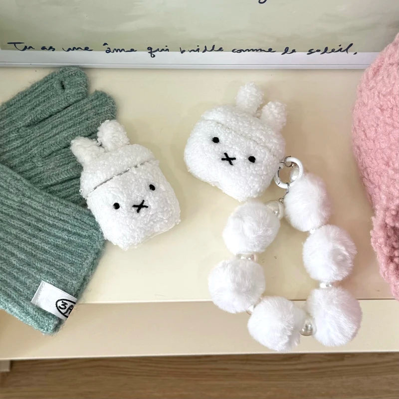 Warm Winter Plush White Rabbit Headphone case for Airpods 2 3 4 pro/pro2 - covers4phones