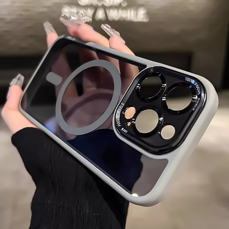 Transparent Metal Camera Bumper Case For iPhone 16 11 12 13 17 Pro Max 15 16 Plus 17 Air For Magsafe Magnetic Clear Phone Cover