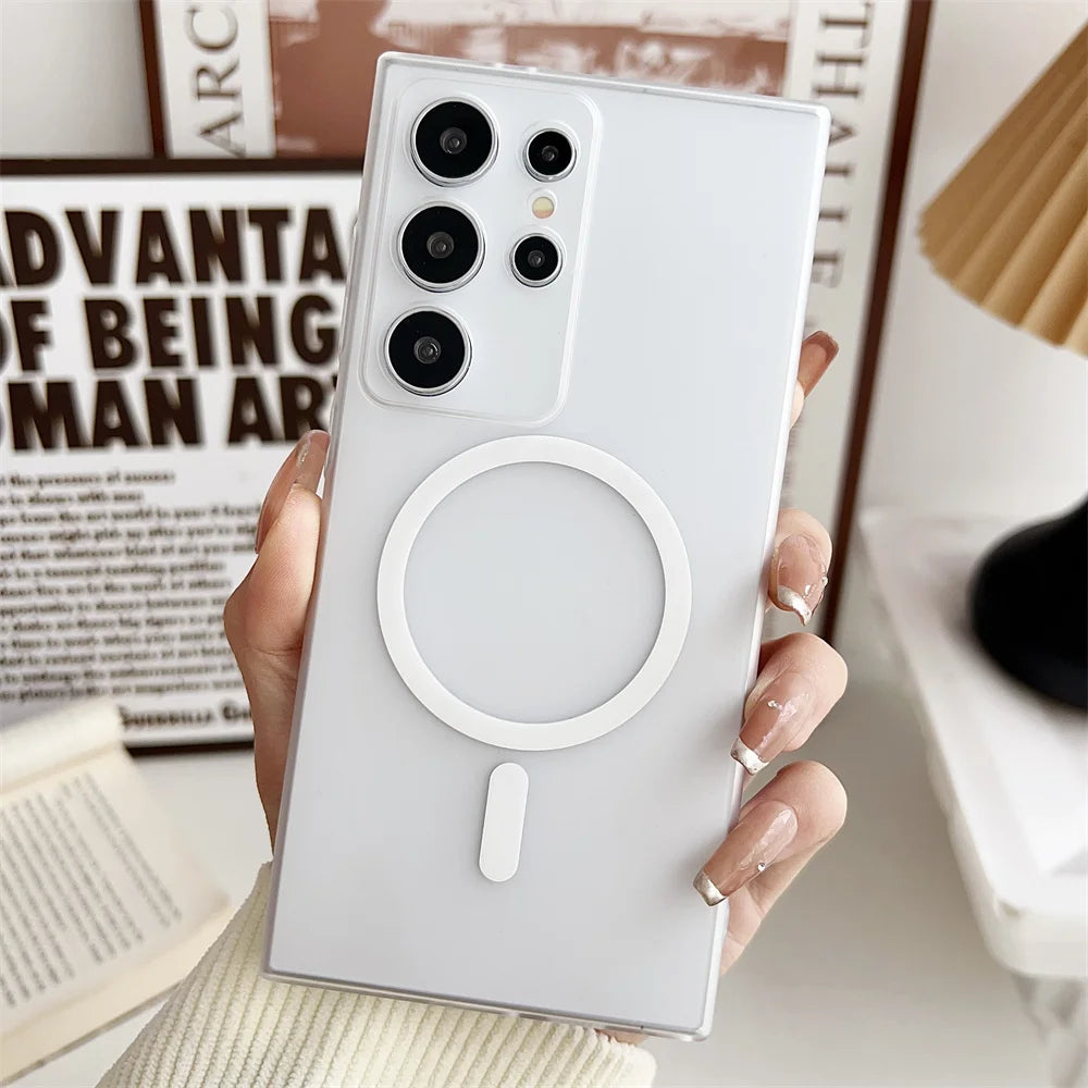 for Magsafe Hard PC Transparent Case for Samsung Galaxy S24 Ultra S23 S22 Plus S24Plus Magnetic Matte Ultra Slim Frosted Cover - covers4phones