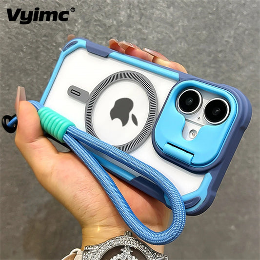 Armor Candy Color Clash For Magsafe Phone Case For iPhone 11 15 14 13 12 16 Pro Max Plus Stand With Wrist Strap Phone Back Cover - covers4phones