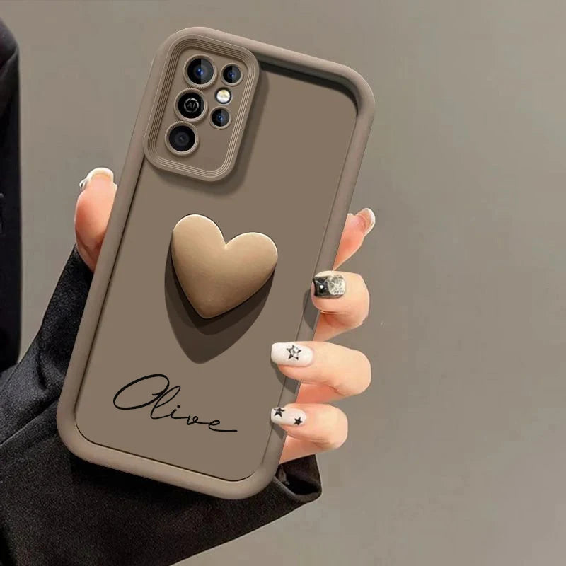Customized Personalized Name 3D Love Heart Case For Samsung Galaxy S24 S23 S22 S21 S20 Ultra Plus Luxury Soft Cover S23 S21 FE - covers4phones