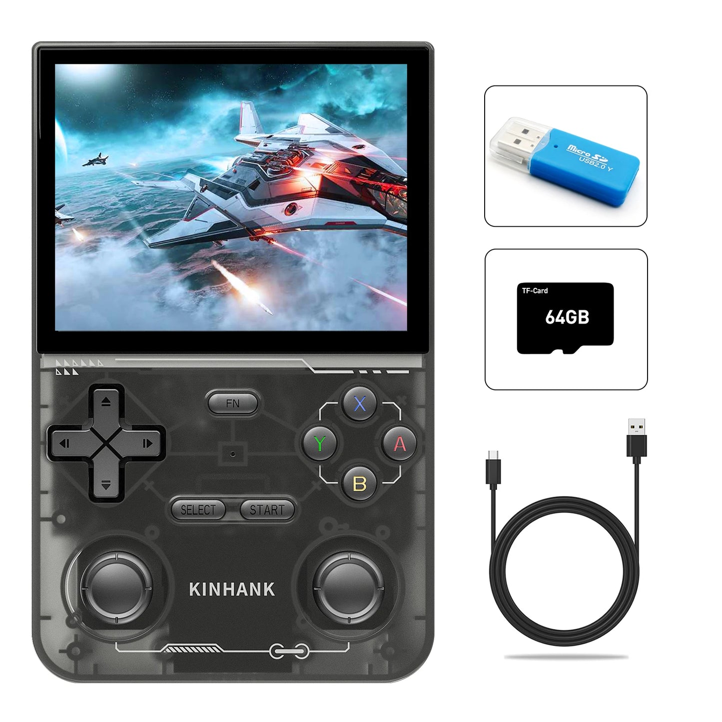 KINHANK Open Source K36 Retro Handheld Video Game Console 16000 Games Emulator for PS1/PSP/DC/N64/SS 500nit 3.5 Inch IPS Screen