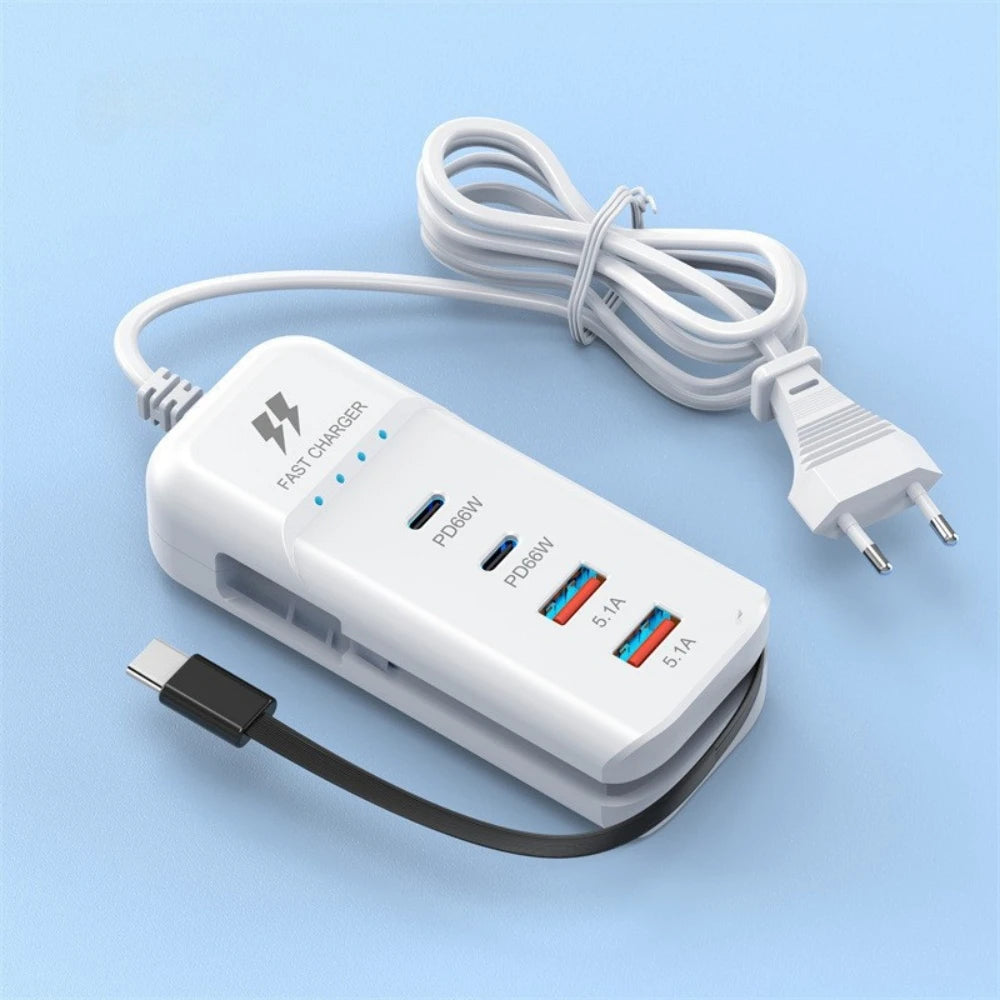 66W PD Fast Charging Wall USB Chargers USB Hub Adapter 4 Ports USB Type C EU US UK Plug Extension Type C Cable Socket Outlet