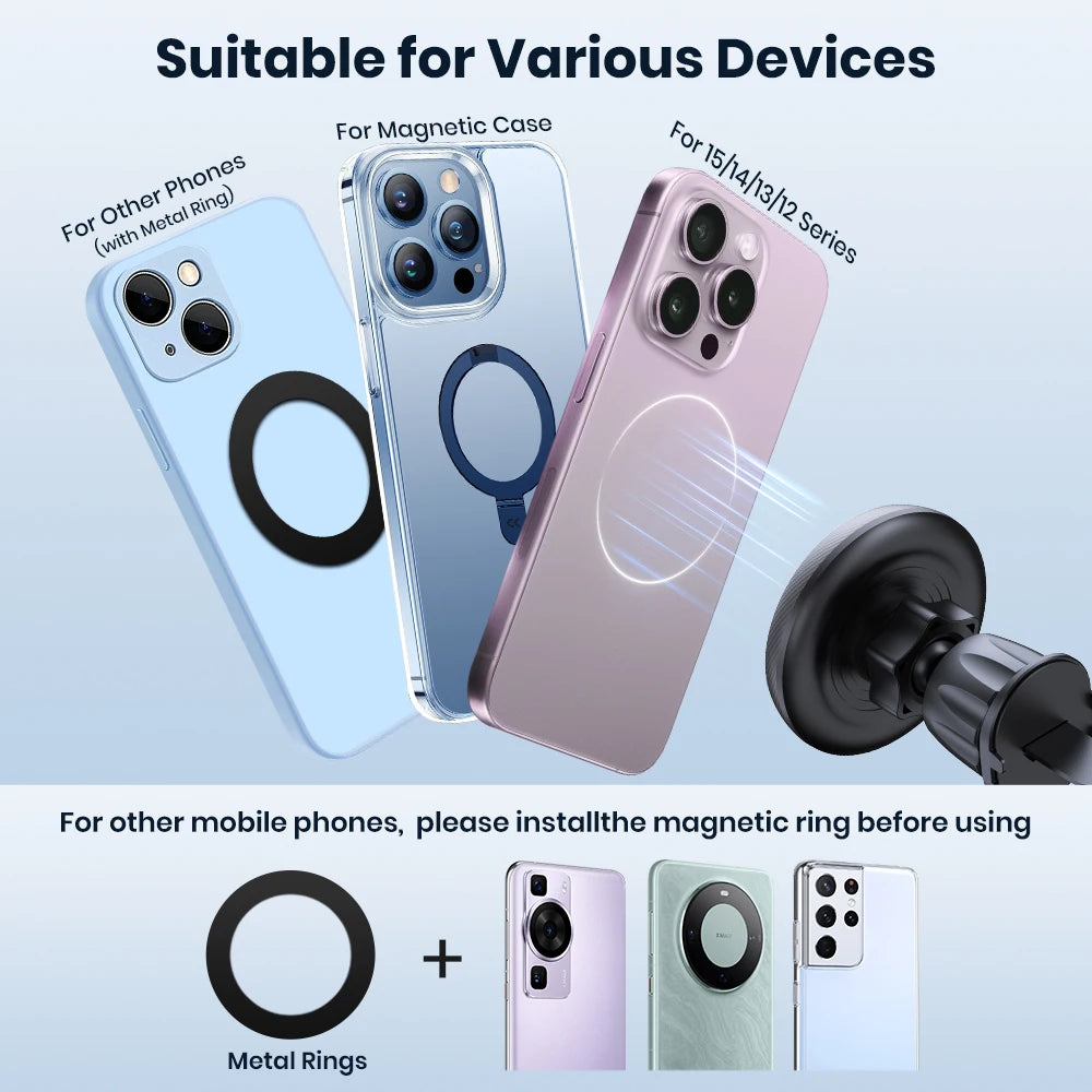 TOPK for Magsafe Car Phone Holder,Powerful Magnetism Premium Quality Single-Hand Operation Metal Hook Magnetic Car Phone Mount - covers4phones
