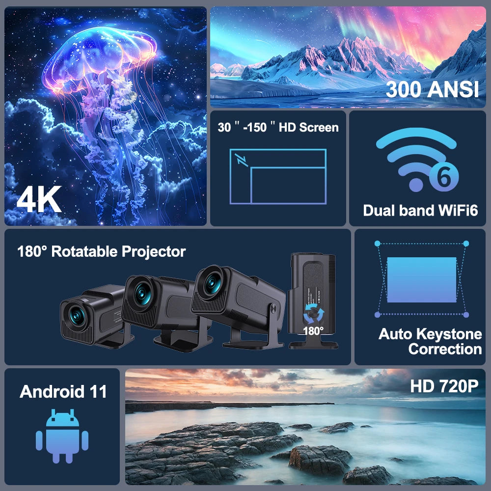 Velec HY320 Mini Projector Upgrade 4K Android 11 WiFi 6 BT 5.0 Allwinner H713 Home Outdoor Portable Projector HY320 MINI - covers4phones