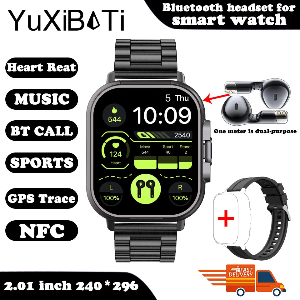 2024 Smart Watch 2 in 1 With Earphone Smartwatch Bluetooth Call Men Watch GPS Track Heart Rate Monitor Play Music SmartWatch - covers4phones