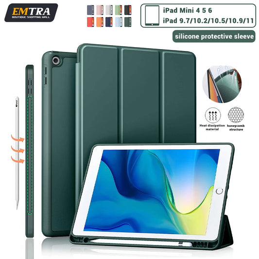 With Pencil Holder Cover For iPad Pro 12.9 2021 10.2 7/8/9/10th Case for Air 2 4 5 Mini 5 6 Portable iPad Pro 11 Generation case - covers4phones