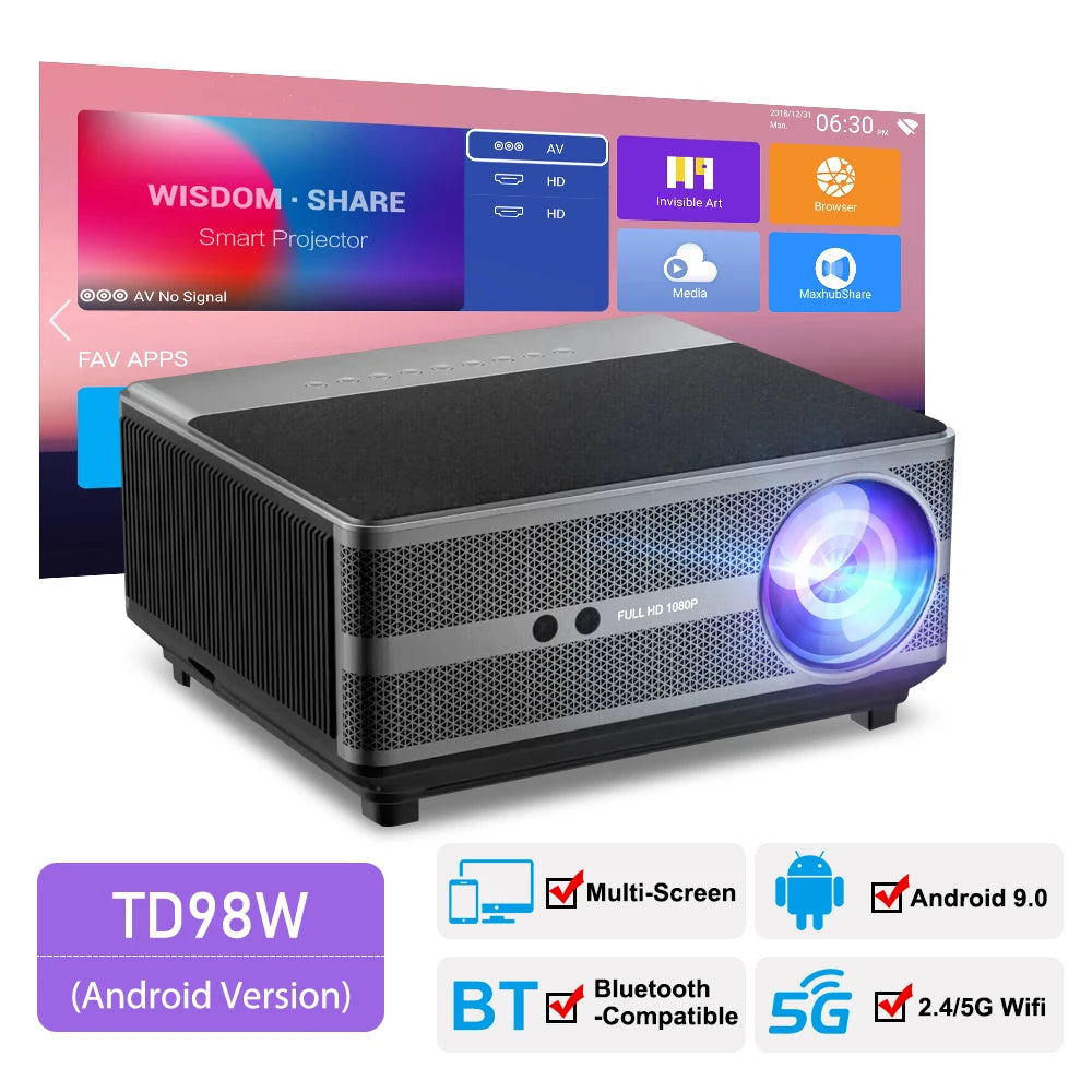 ThundeaL Full HD 1080P Projector TD98 WiFi LED 2K 4K Video Movie Beam TD98W Android Projector PK DLP Home Theater Cinema Beamer - covers4phones