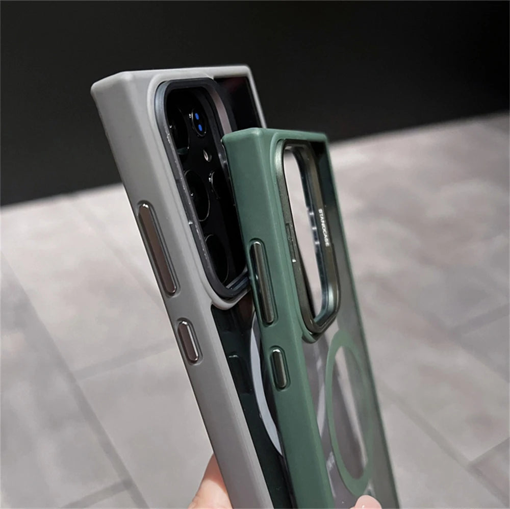 Camera Bracket Magnetic Clear Case For Samsung S24 S25 Ultra S23 S22 Plus For Magsafe Wireless Charge Shockproof Bumper Cover - covers4phones