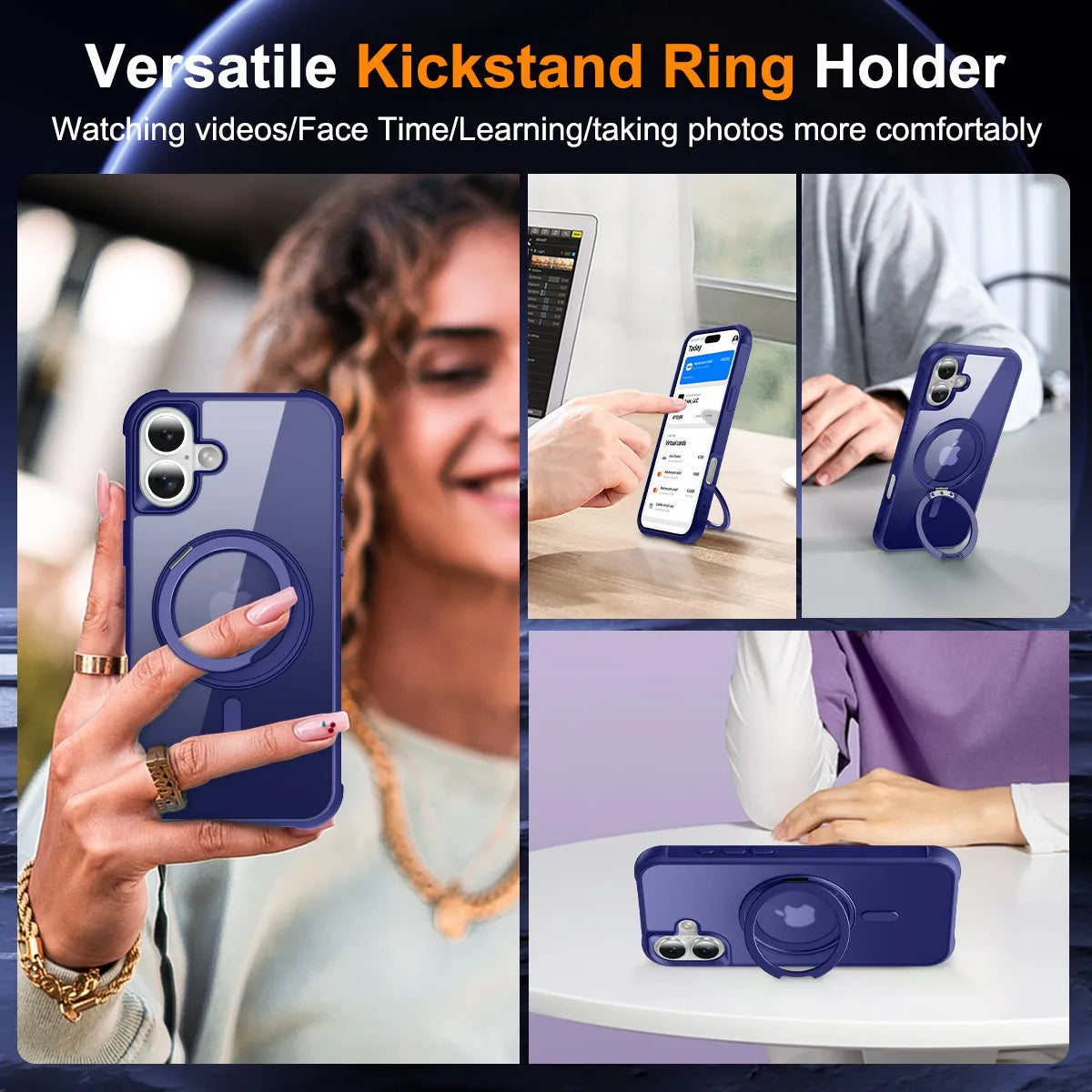 For iPhone 17/17 Pro/17 pro Max/17 Air Case with 360° Rotatable Matte Magnetic Ring Hidden Stand Drop-Proof Protection