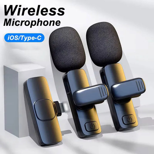 Wireless Lavalier Microphone Portable Audio Video Recording Mini Mic for iPhone Android Live Broadcast Gaming Phone Mic - covers4phones