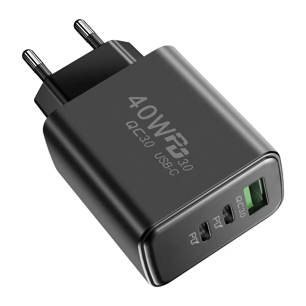 USB C Charger 40W Mobile Phone Type-C PD Fast Charging High Speed Quick Charge 3.0 Wall Adapter Multiple Ports for iPhone Xiaomi - covers4phones