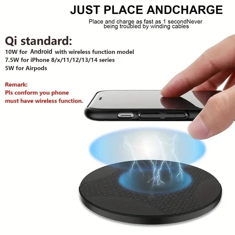 10W Wireless Charger Pad Stand Desktop Ultra-thin Mobile Phone Fast Charging Dock Station For iPhone 14 13 12 11 Samsung Xiaomi - covers4phones