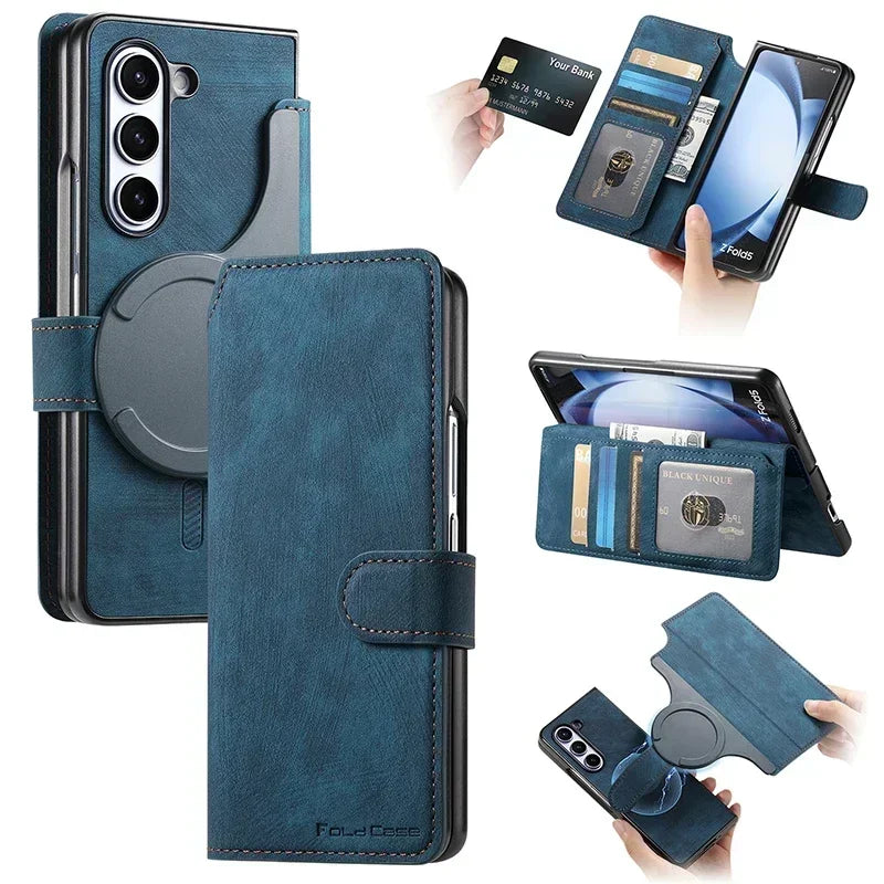Strong Magnetic 2 In 1 PU Leather Case For Samsung Galaxy Z Fold 7 6 5 4 3 Magsafe Case Detachable Flip Card Holder Wallet RFID