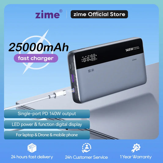 zime Pro Power Bank 145W 25000mAh PD Fast Charging Portable With External Battery For MacBook Pro/Air iPhone 15/14/13 And More - covers4phones