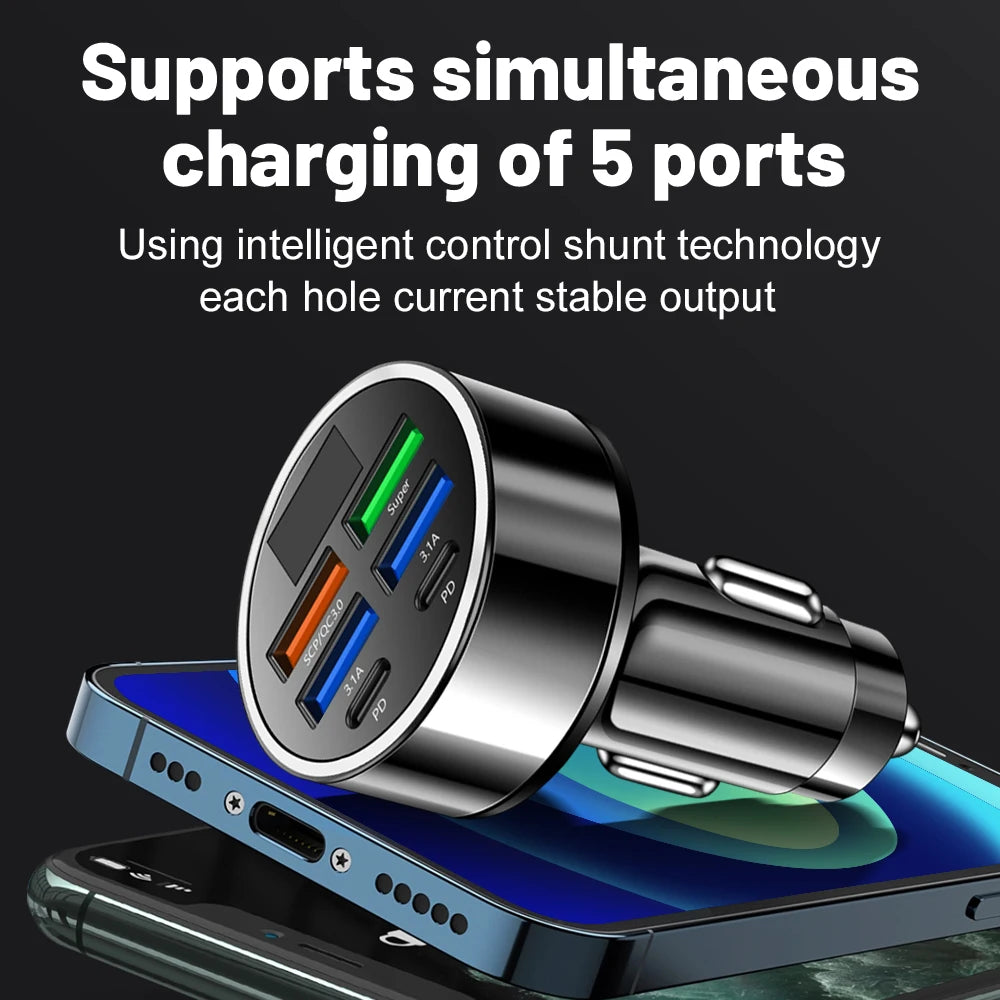 100W 6 Ports Car Charger Fast Charging PD QC3.0 USB C Car Phone Charger Type C Adapter in Car For iPhone Samsung Huawei Xiaomi - covers4phones