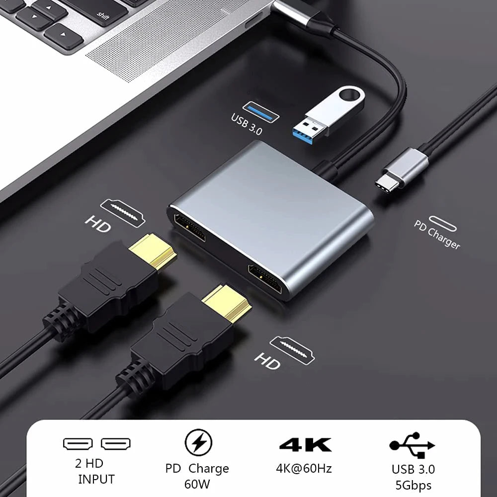 4k Display Usb C Thunderbolt3 Dual HdTV Extend 2 Monitors Usb 3.0 Hub Type-C Dock Pd Fast Charging For Macbook Pro Air
