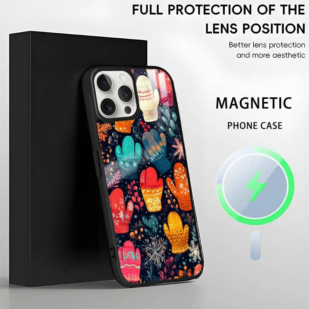 Christmas Gloves phone case for iPhone 17 16 15 14 13 12 11 Pro Max Plus Mini Magsafe Magnetic Wireless Mirror Funda