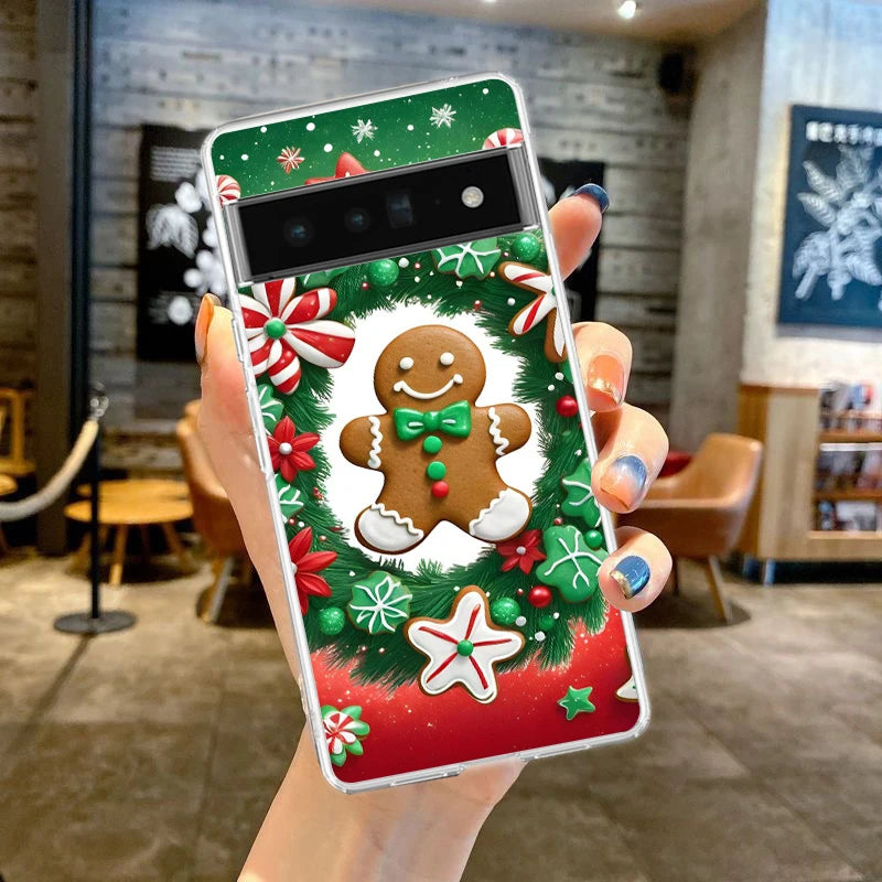 Phone Case Cover for Google Pixel 9 8 7 6 5 4 4XL 7A 6A 5A 4A 3A Pro XL 5G Transparent Soft TPU Shell New Year Christmas Pattern