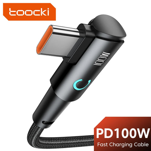 Toocki 90 Degree Elbow USB Type C Cable 100W 5A Fast Charging Data Cord For Huawei Xiaomi Samsung USB C To Type C Cable Gaming - covers4phones