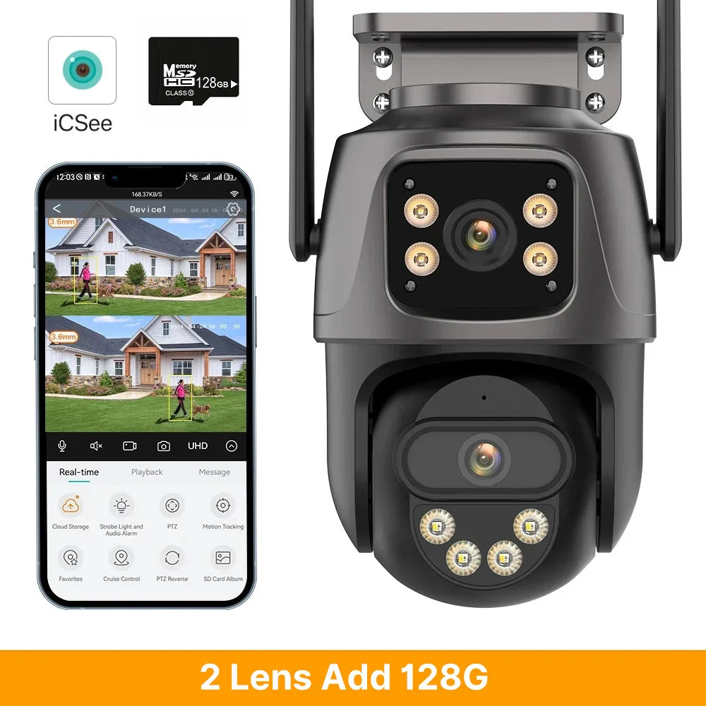 WONSDAR Three Screen WIFI IP Camera Outdoor Dual Lens Camera Ai Human Detection Waterproof CCTV Video Security Camera iCsee