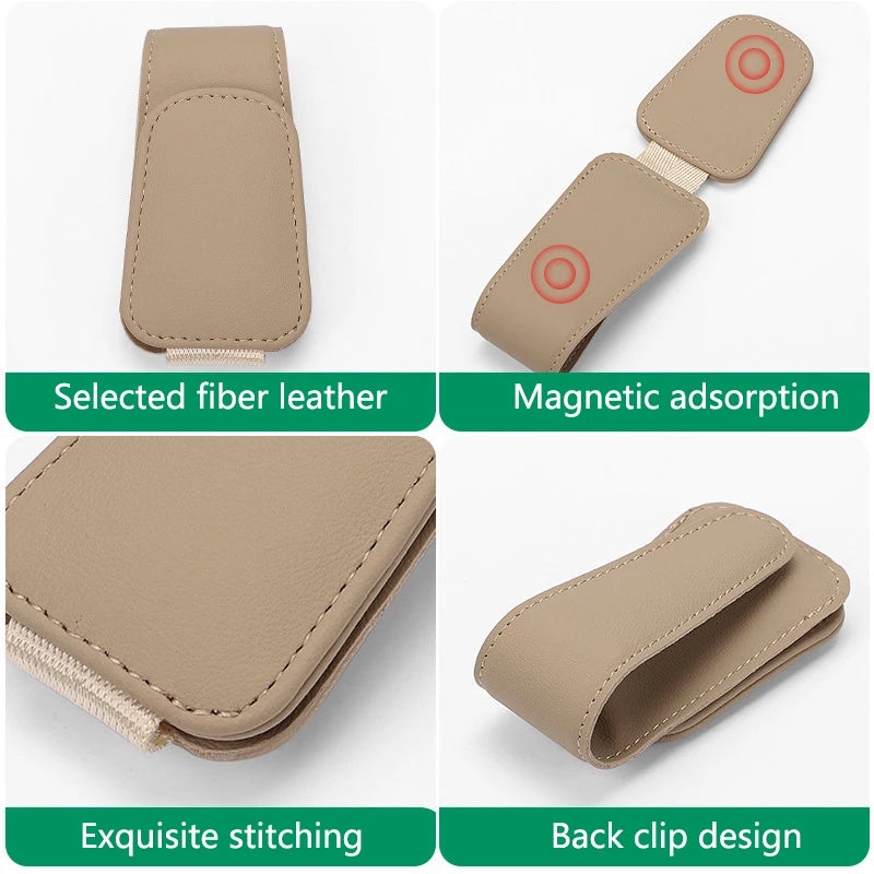 Universal Car Auto Sun Visor Eyeglass Hanger Clip Leather Glasses Holder Magnetic Multi-Function Automobile Accessories Storage - covers4phones