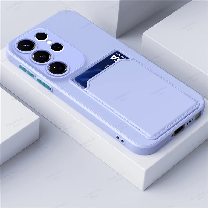 Liquid Silicone Case For Samsung Galaxy S25 S24 S23 S22 S21 S20 Ultra Plus FE Card Holder Case For Samsung A56 A55 A54 A34 A53