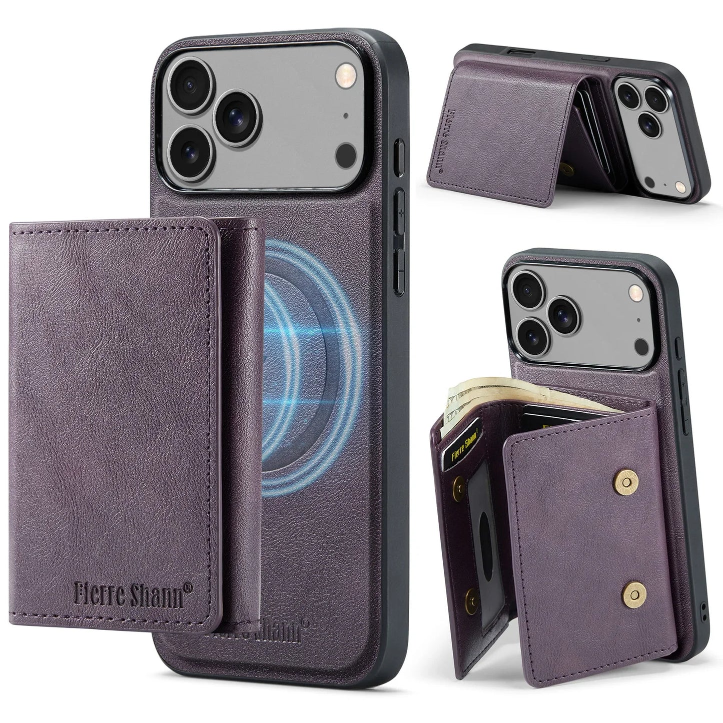 Leather Phone Case for iPhone 17 Pro Max 17Air 16e 16 Plus 15 14 13 12 11 7 8 SE3 Magnetic Detachable Card Holder Wallet Cover