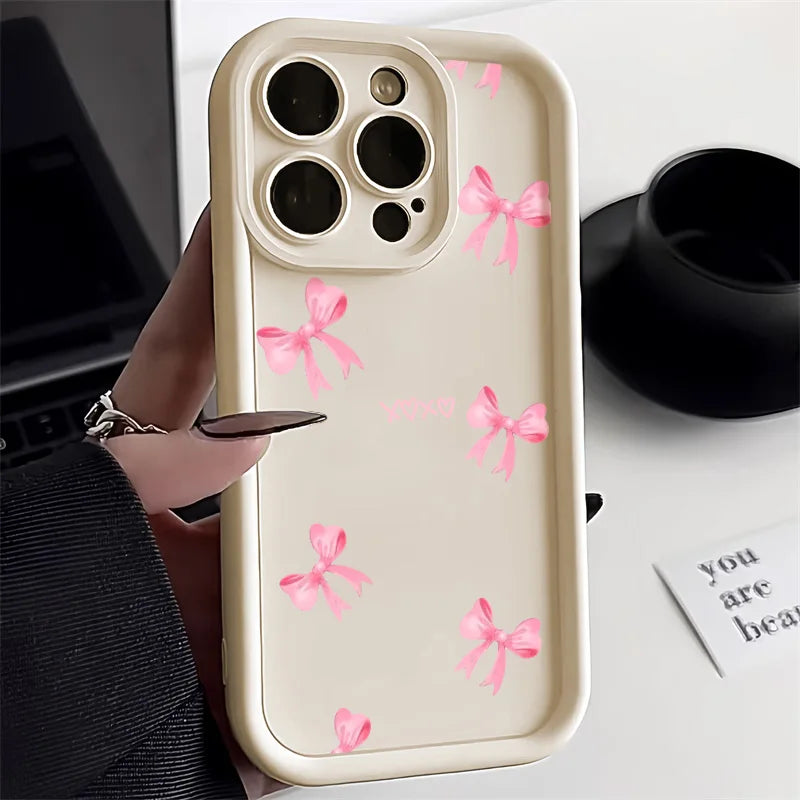Cute Pink Bowknot Bow Phone Case For iPhone 11 Case iPhone 13 14 15 12 17 16 Pro Max X XR XS 7 8 Plus SE Protective Cover Funda
