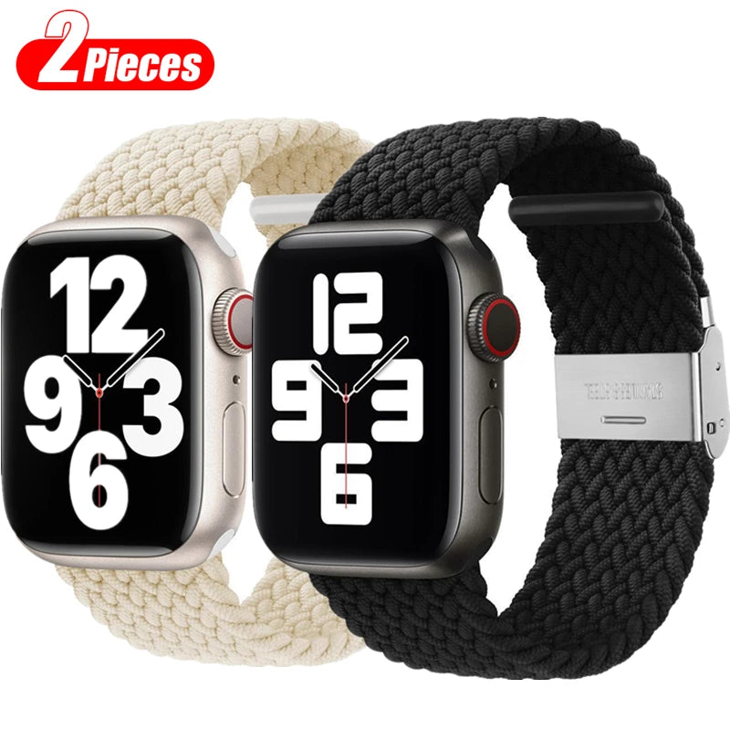2pcs Braided Solo Loop For Apple Watch Band 44mm 40/49/45/41/42/38mm Elastic Nylon Belt Bracelet IWatch Series 7 3 SE 6 8 Ultra - covers4phones