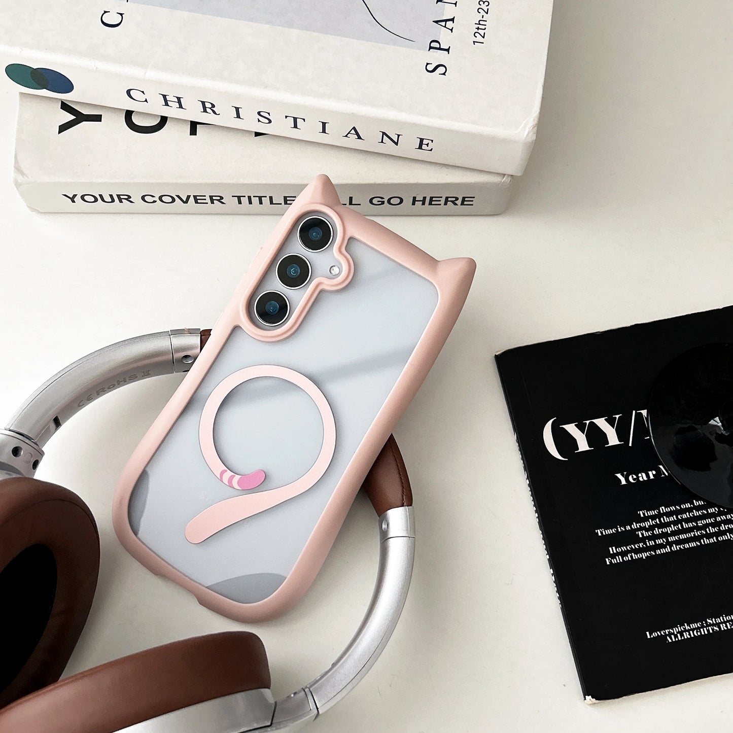 Magnetic Magsafe Case For Galaxy S25 Plus Lovely Cat Ear Cover For Samsung Galaxy S23 S24 Transparent Hard Shockroof Phone Shell