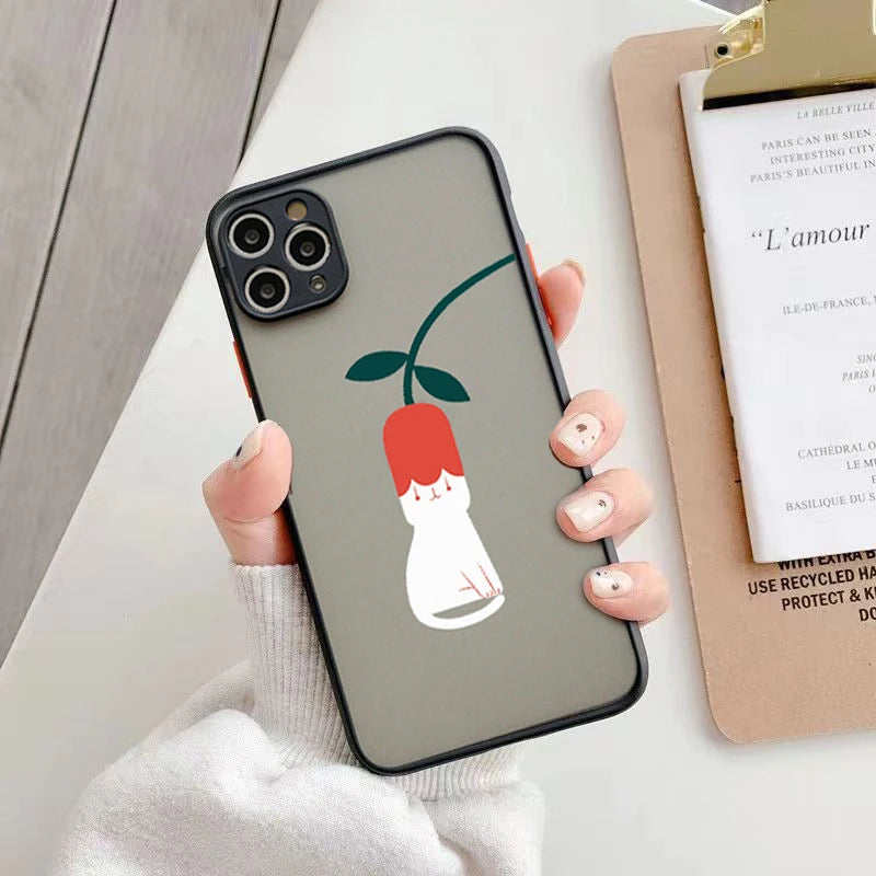 Fashion Matte Hard Back Phone Case For iPhone 16 15 14 13 12 11 Pro Max XS X 7 8 Plus SE 2022 Clear Shockproof Soft Bumper Cover - covers4phones