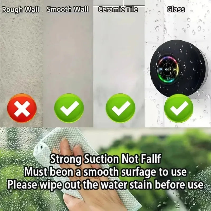 VIKEFON Portable Bluetooth Audio Ipx4 Waterproof Led Lights Bathroom Outdoor Large Suction Cup Can Be Adsorbed Wall Speaker - covers4phones