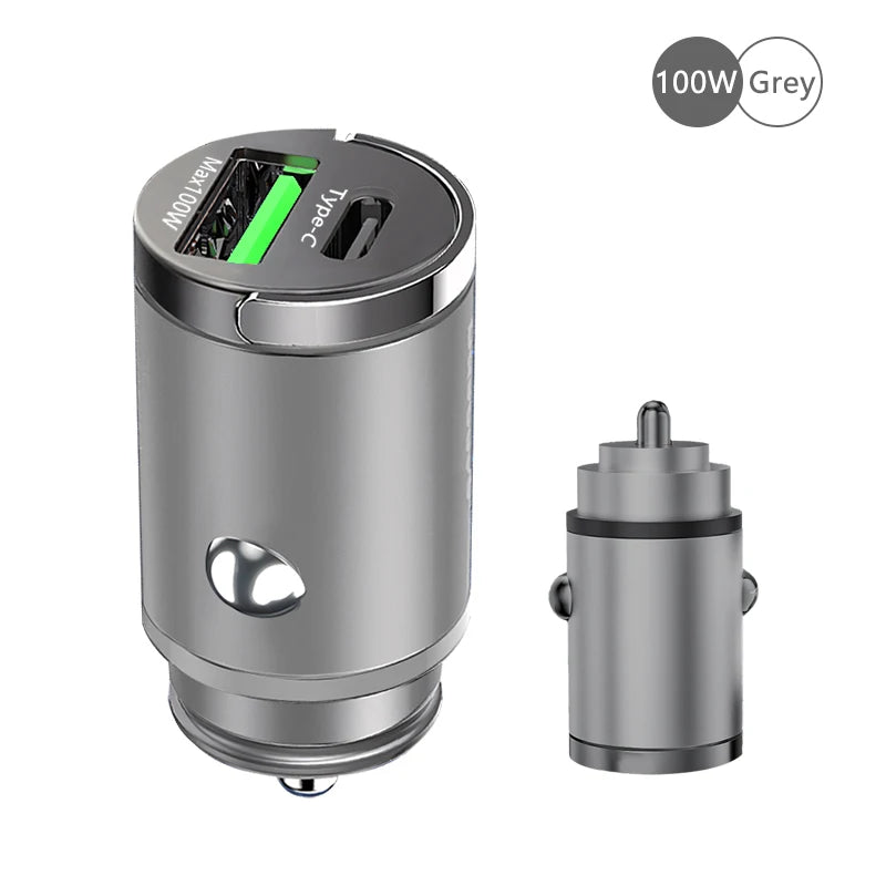 100W Mini Car Charger Lighter Fast Charging for iPhone QC3.0 Mini PD USB Type C Car Phone Charger for Xiaomi Samsung Huawei - covers4phones