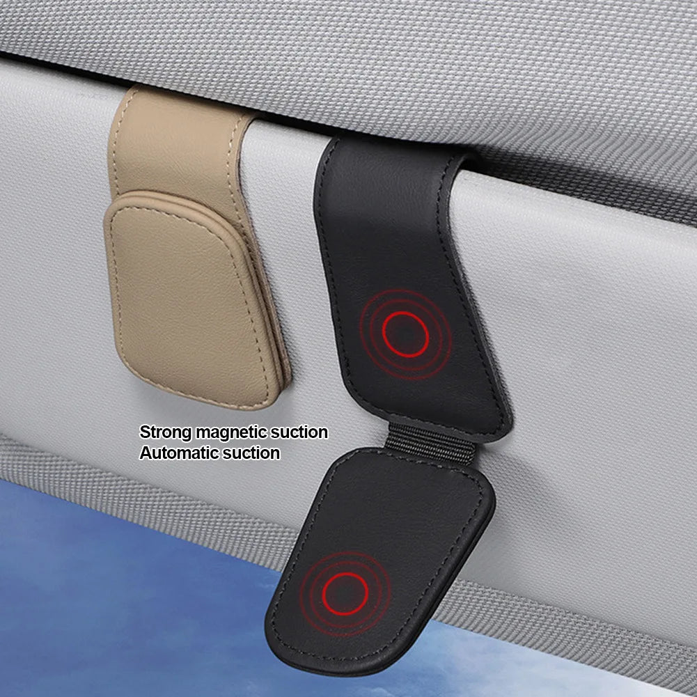 Universal Car Auto Sun Visor Eyeglass Hanger Clip Leather Glasses Holder Magnetic Multi-Function Automobile Accessories Storage - covers4phones
