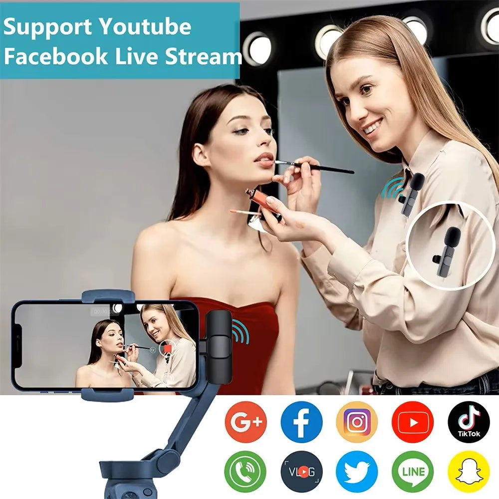 Wireless Lavalier Microphone Portable Audio Video Recording Mini Mic for iPhone Android Live Broadcast Gaming Phone Mic - covers4phones
