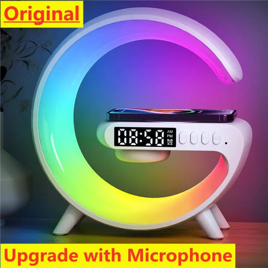 Bluetooth Speaker Wireless Charger Pad Stand Home Stereo Loudspeaker Subwoofer RGB Night Light Lamp Fast Charging Station Dock - covers4phones