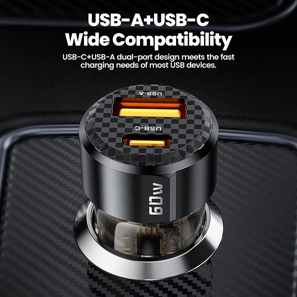 Toocki 60W Car Charger 30W Quick Charge Transparent Case PD 27W for iPhone 15 14 13 12 Xiaomi Poco Samsung Fast Charger Charging - covers4phones