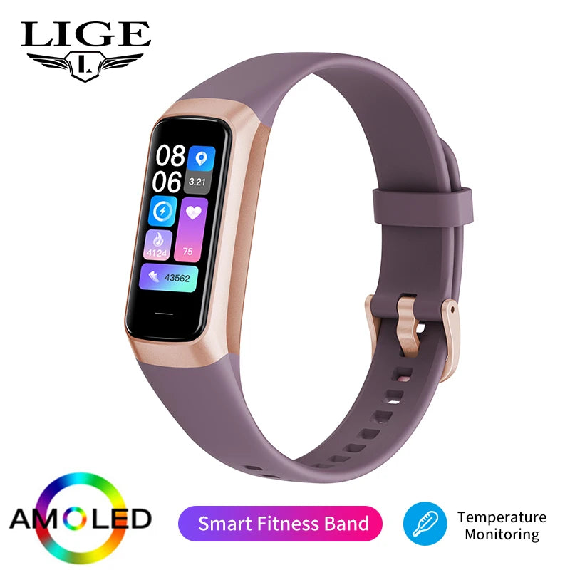 LIGE Amoled Smart Watch Smartwatch Band Women Heart Rate Blood Waterproof Connected Smart Bracelet Sport Fitness Tracker  Watch